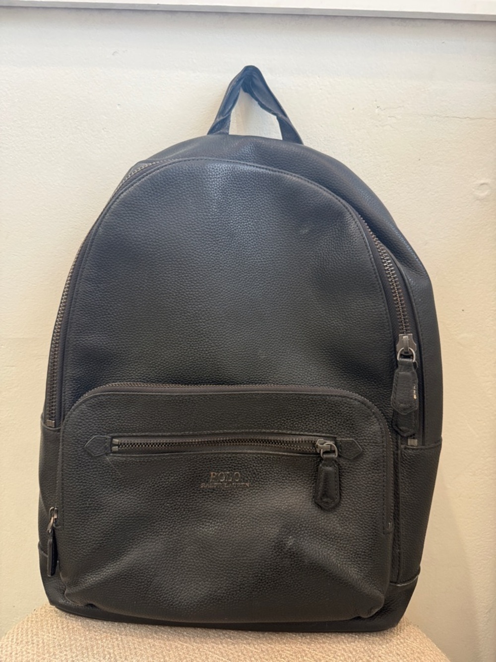 Polo by Ralph Lauren Black Pebbled Leather Backpack